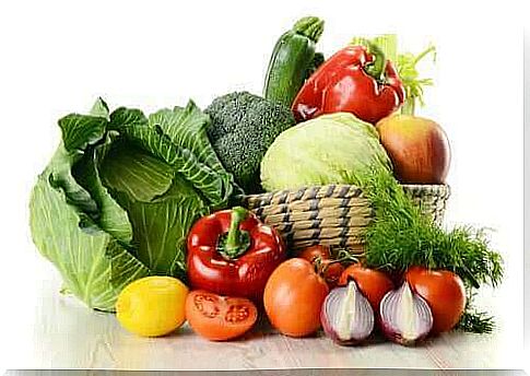 Fruits and vegetables in basket 