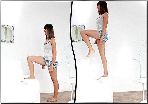 Woman doing stair exercise