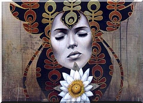 Woman face and a flower