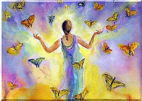 Woman and butterflies