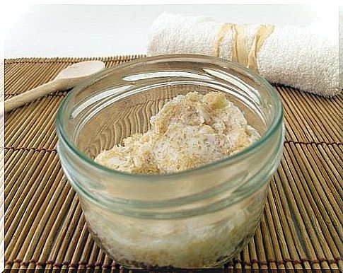 Natural sugar scrub in glass