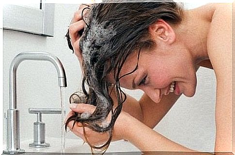 Woman washing her hair